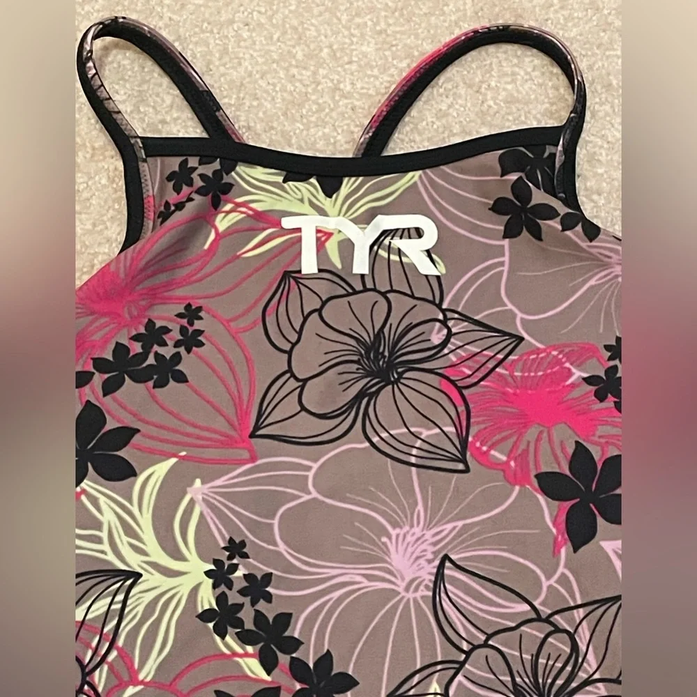TYR Women’s Reversible Floral One-Piece Swimsuit in Pink, Black, Gray